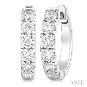 1 Ctw Round Cut Diamond Hoop Earrings in 14K White Gold
